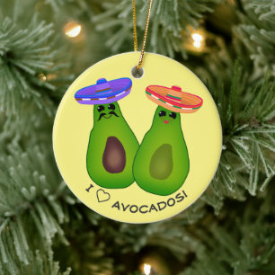 Avocado Couple w Sombreros  Ceramic Ornament