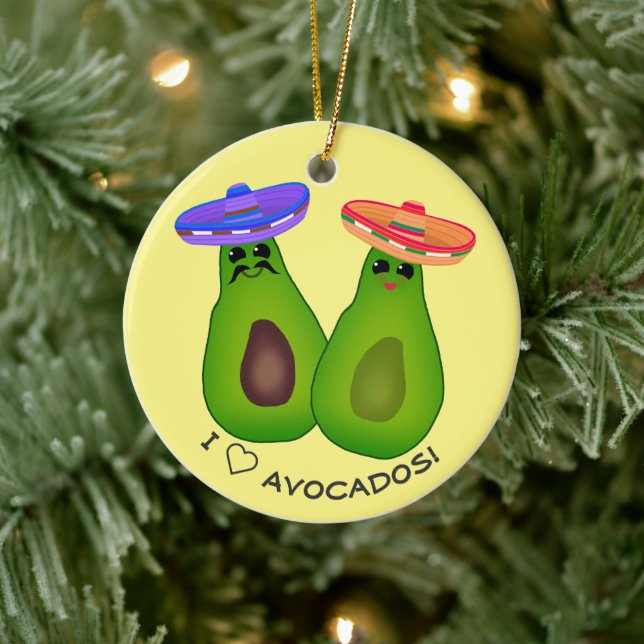 Avocado Couple w Sombreros  Ceramic Ornament (Tree)