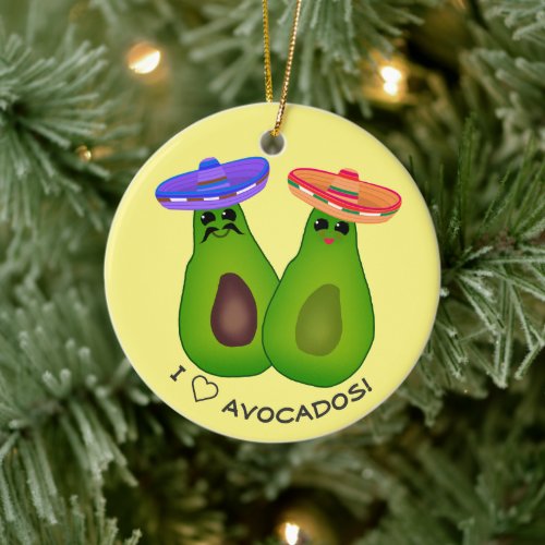 Avocado Couple w Sombreros  Ceramic Ornament