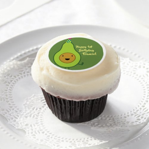 Avocado Cute 1st Birthday Cupcake Frosting Decor Edible Frosting Rounds