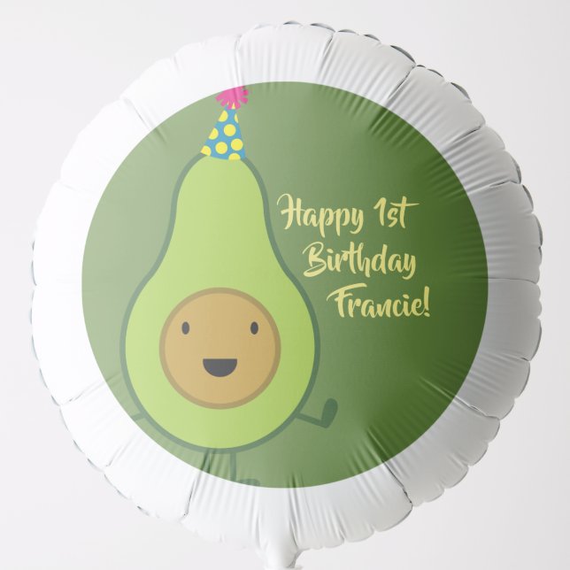 Avocado Cute 1st Birthday Mylar Balloon (Front)