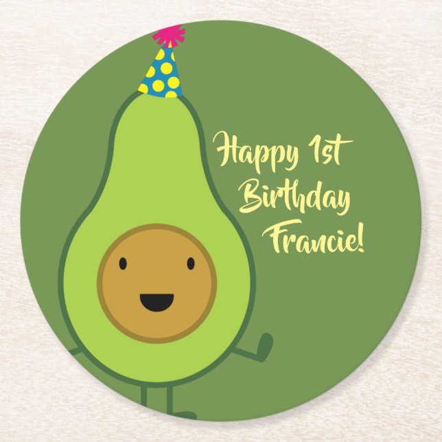 Avocado Cute 1st Birthday Party Coasters (Front)