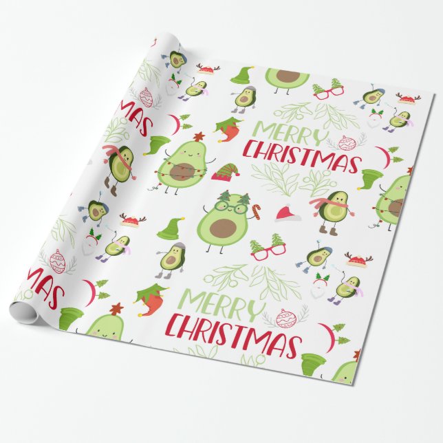 Avocado cute Merry Christmas  Wrapping Paper (Unrolled)