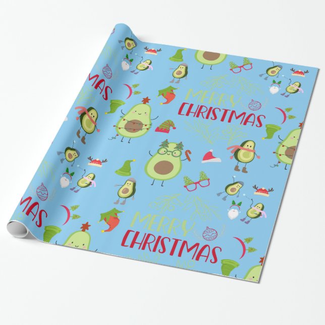 Avocado cute Merry Christmas  Wrapping Paper (Unrolled)