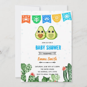 Avocado fiesta blue shower theme invitation