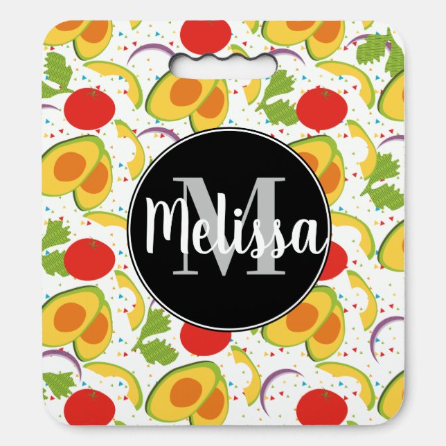 Avocado Fiesta Salad Vegan Initial Name Seat Cushion (Front Vertical)