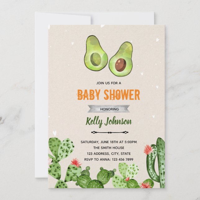Avocado fiesta shower gender reveal invitation (Front)