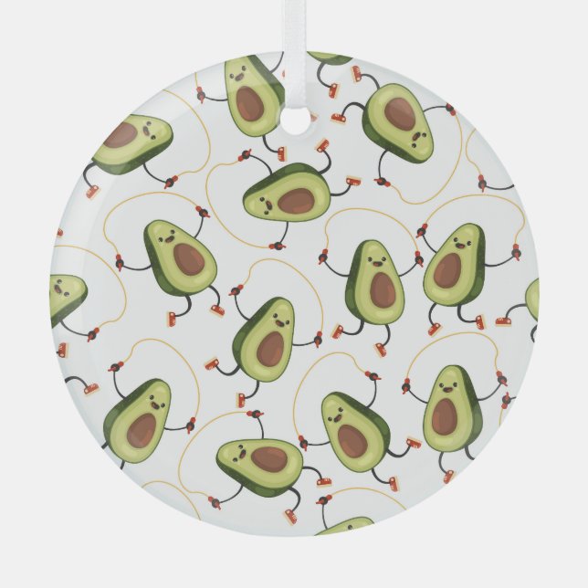 Avocado Fitness: Cute Vintage Pattern Glass Ornament (Front)
