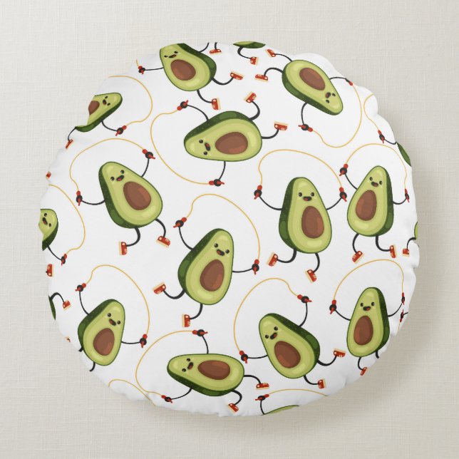 Avocado Fitness: Cute Vintage Pattern Round Pillow (Front)