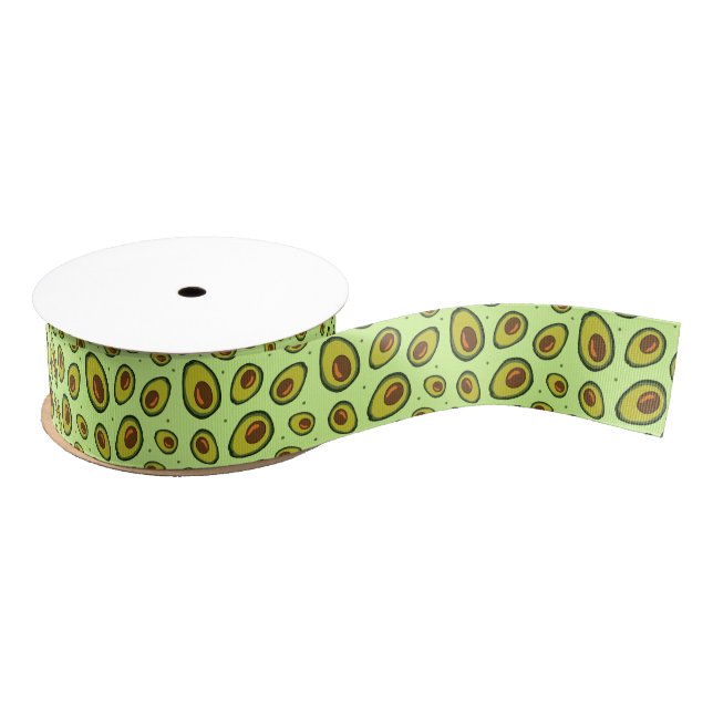 Avocado Fruit Patterned Green Vegetarian Vegan Grosgrain Ribbon (Spool)