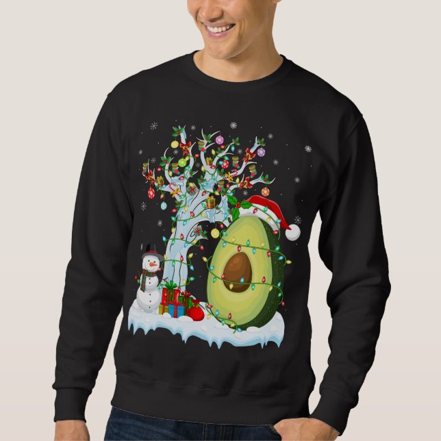 Avocado Fruit Xmas Tree Lighting Santa Hat Avocado Sweatshirt (Front)