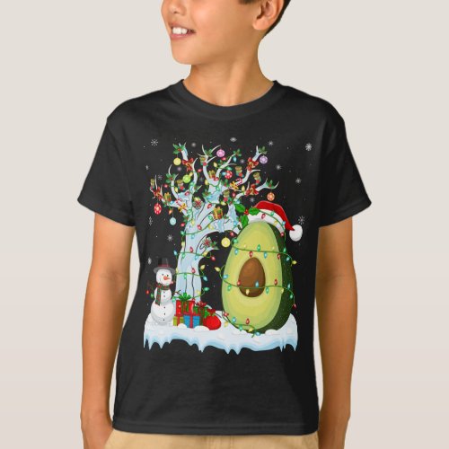 Avocado Fruit Xmas Tree Lighting Santa Hat Avocado T_Shirt