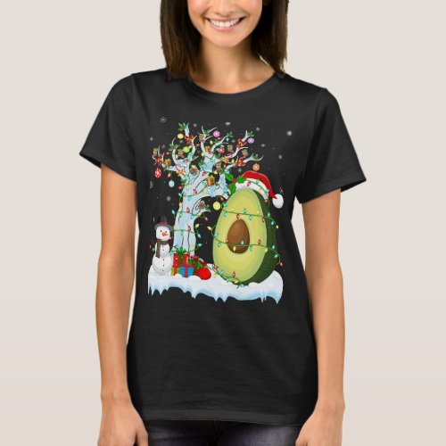 Avocado Fruit Xmas Tree Lighting Santa Hat Avocado T_Shirt