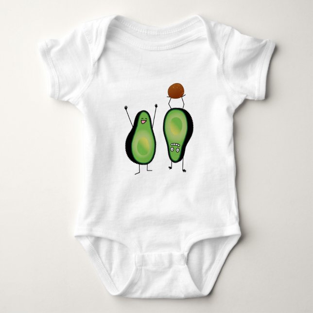 Avocado funny cheering handstand green pit baby bodysuit (Front)