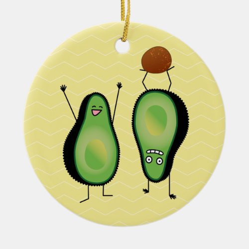 Avocado funny cheering handstand green pit ceramic ornament