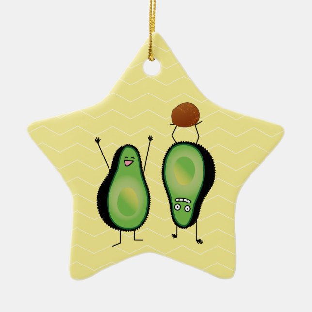 Avocado funny cheering handstand green pit ceramic ornament (Front)