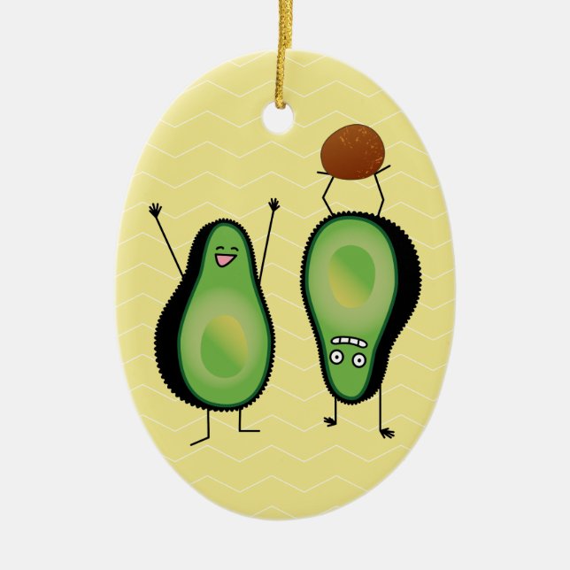 Avocado funny cheering handstand green pit ceramic ornament (Front)