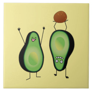Avocado funny cheering handstand green pit ceramic tile