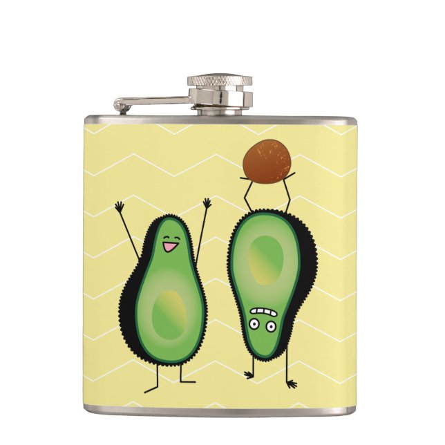 Avocado funny cheering handstand green pit flask (Front)