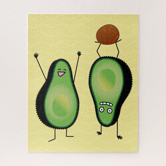 Avocado funny cheering handstand green pit jigsaw puzzle (Vertical)