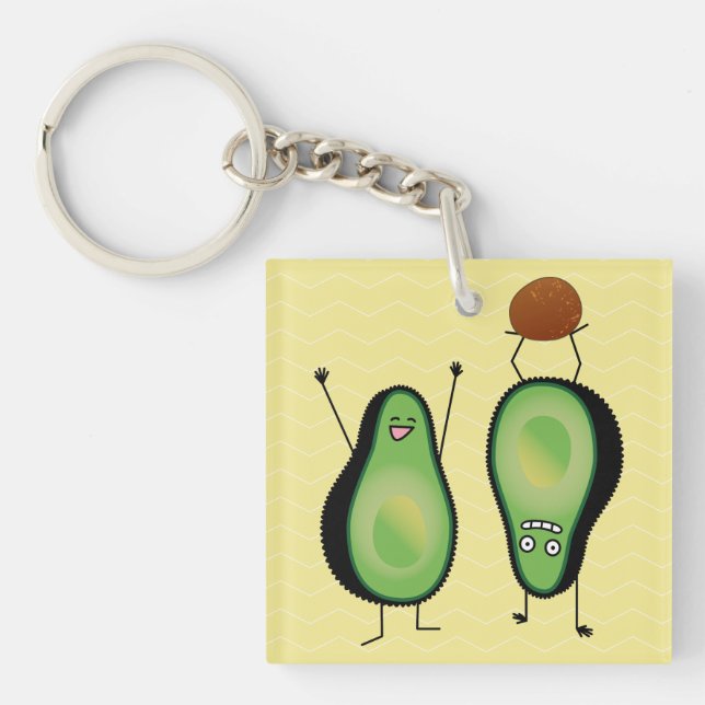 Avocado funny cheering handstand green pit keychain (Front)