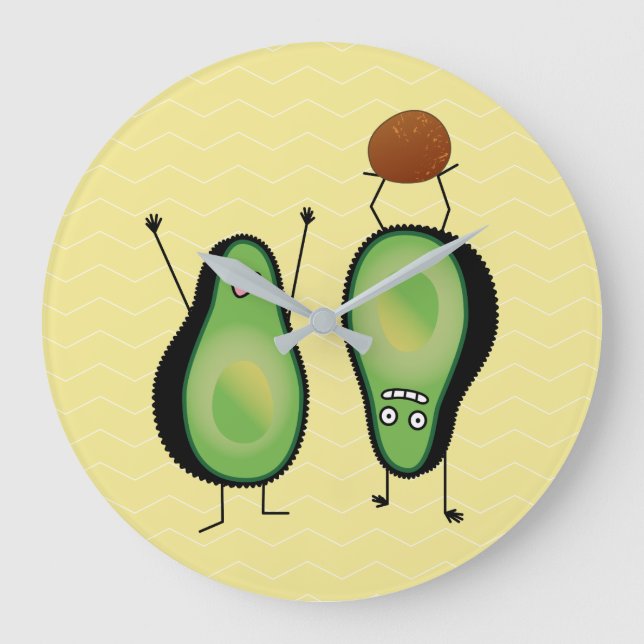 Avocado funny cheering handstand green pit large clock (Front)