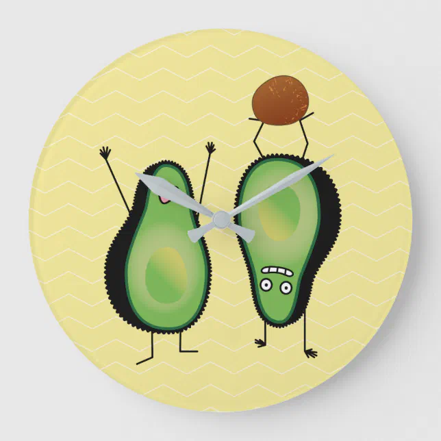 Avocado funny cheering handstand green pit large clock | Zazzle