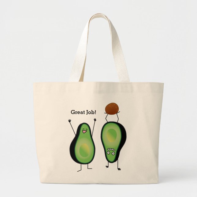 Avocado funny cheering handstand green pit large tote bag (Front)