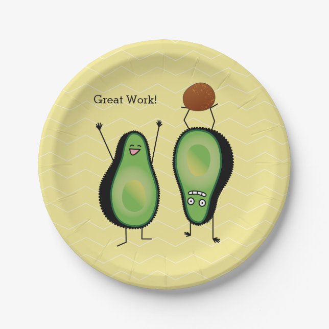 Avocado funny cheering handstand green pit paper plates (Front)