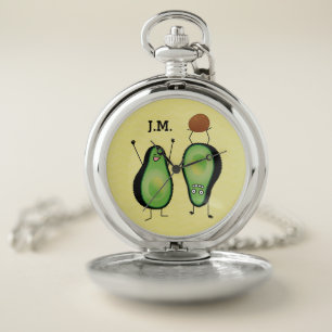 Avocado funny cheering handstand green pit pocket watch