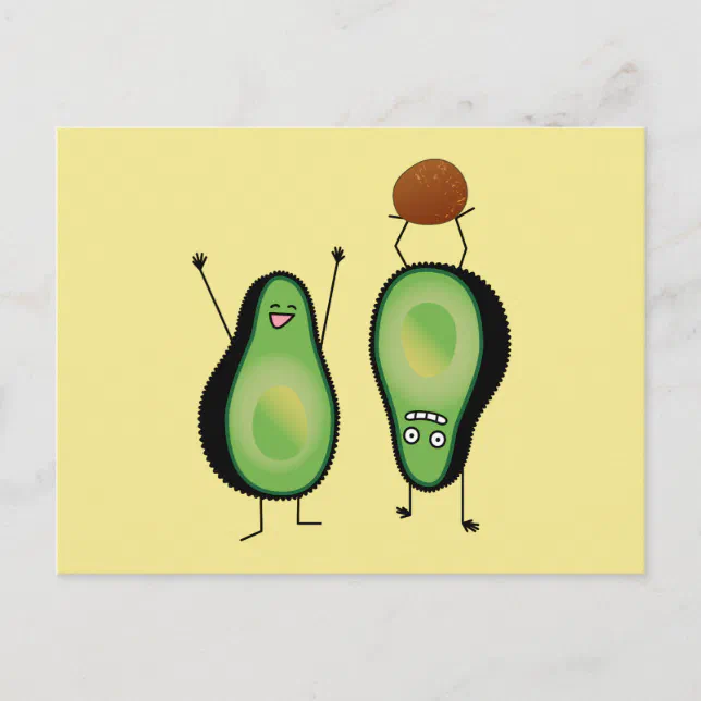 Avocado funny cheering handstand green pit postcard | Zazzle
