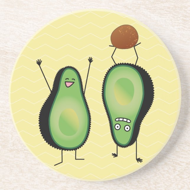 Avocado funny cheering handstand green pit sandstone coaster (Front)