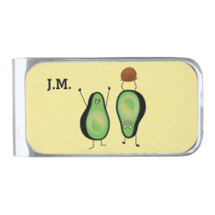Avocado funny cheering handstand green pit silver finish money clip