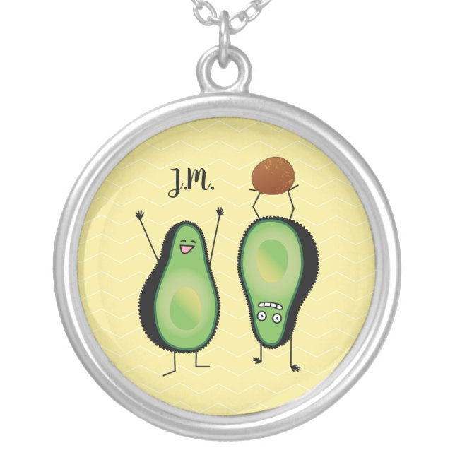 Avocado funny cheering handstand green pit silver plated necklace (Front)