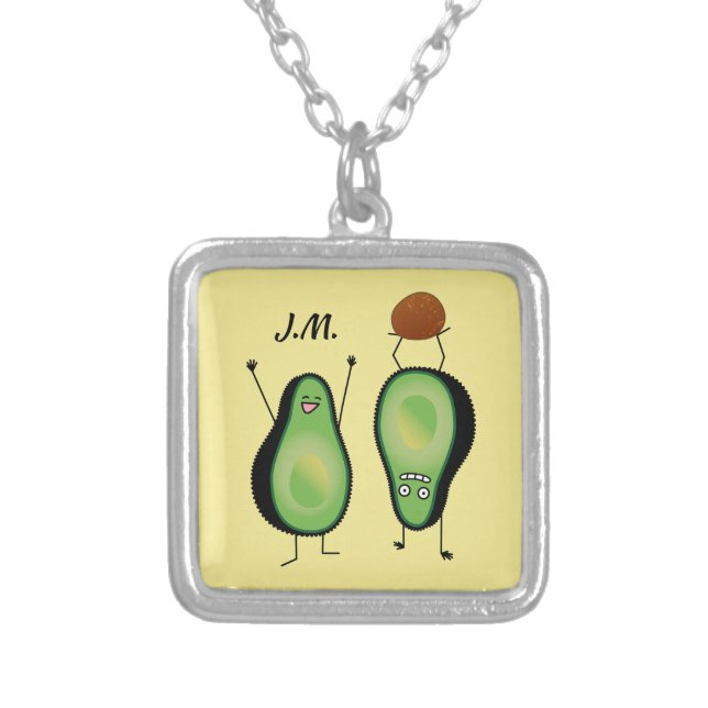 Avocado funny cheering handstand green pit silver plated necklace (Front)
