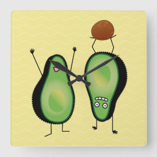 Avocado funny cheering handstand green pit square wall clock