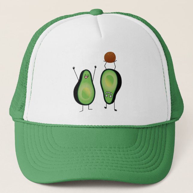 Avocado funny cheering handstand green pit trucker hat (Front)