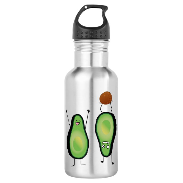 Avocado funny cheering handstand green pit water bottle (Front)