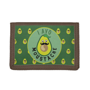 Avocado funny meme text moustache green fruit trifold wallet