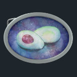Avocado Galaxy | Belt Buckle<br><div class="desc">A humorous and weird watercolor print belt buckle of a split avocado floating through the universe.</div>