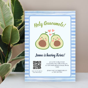 Avocado Gender Neutral QR Code Twins Baby Shower Invitation
