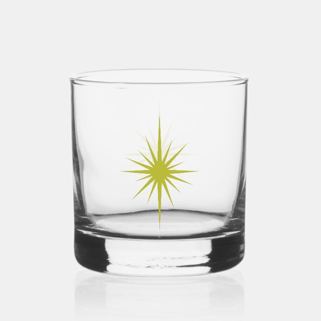 Avocado Green 1950s Atomic Starburst Mid Century Whiskey Glass (Front)