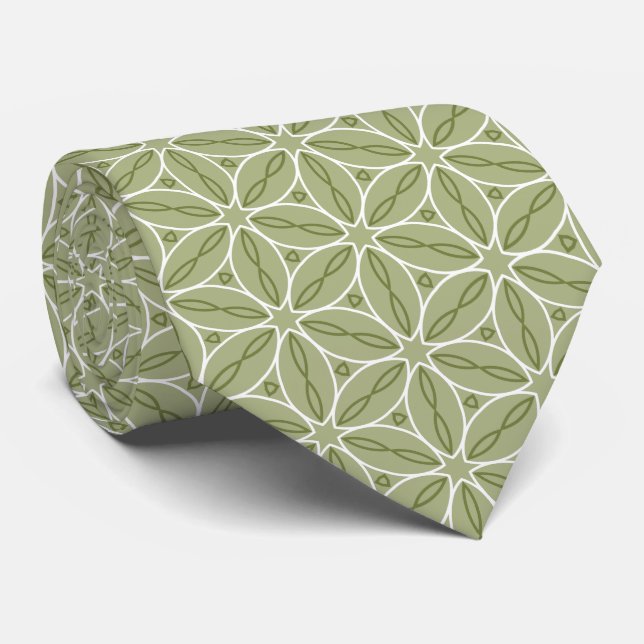 Avocado Green and White Pattern Neck Tie (Rolled)