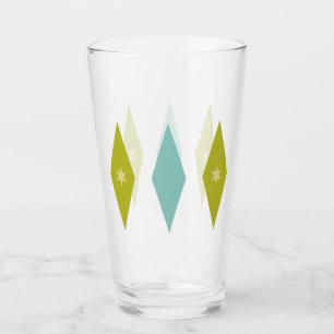 Avocado Green Aqua Stars & Diamonds Mid Century Glass