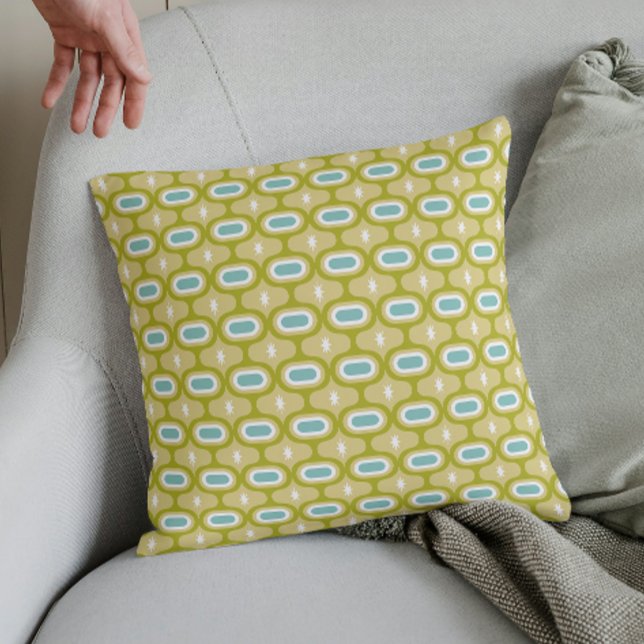 Avocado Green Aqua White Wavy Lines Mid Century Throw Pillow (Creator Uploaded)