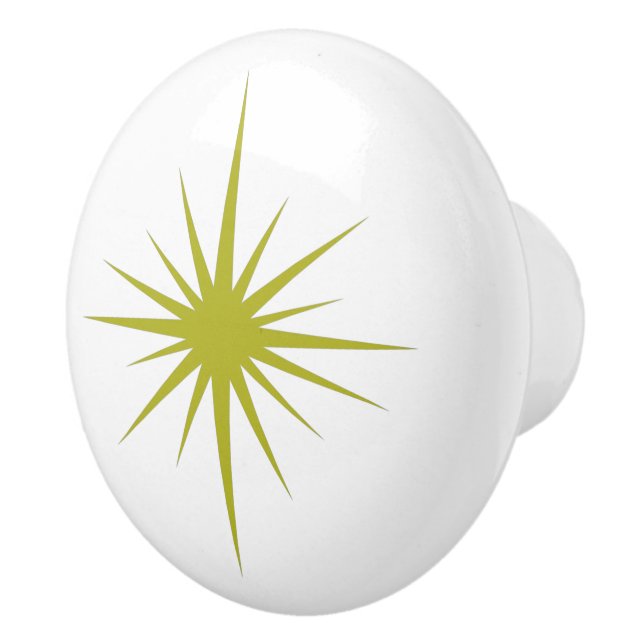 Avocado Green Atomic Starburst Mid Century Era Ceramic Knob (Right)