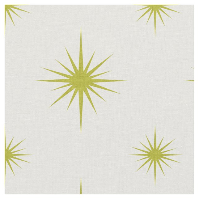 Avocado Green Atomic Starburst Mid Century Pattern Fabric (Close Up)