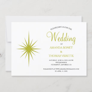 Avocado Green Atomic Starburst Mid Century Wedding Invitation