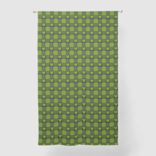 Avocado Green Black Buffalo Heart Plaid Curtains