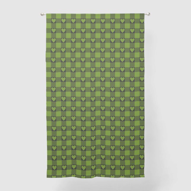 Avocado Green Black Buffalo Heart Plaid Curtains (Front)